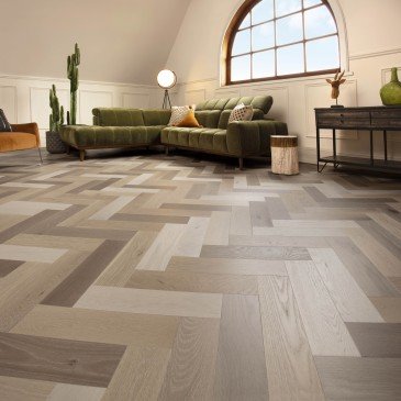 Beige White Oak Hardwood flooring / Sand Castle Mirage Herringbone / Inspiration