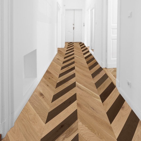 Hallway with chevron pattern floor